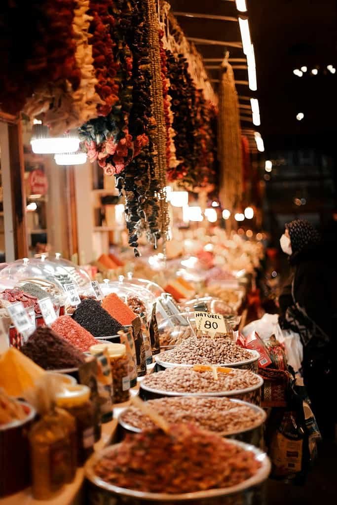 Spices on a Bazaar Stall at Night